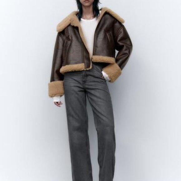 Zara Brown Shearling Aviator Jacket - Picture 7 of 7